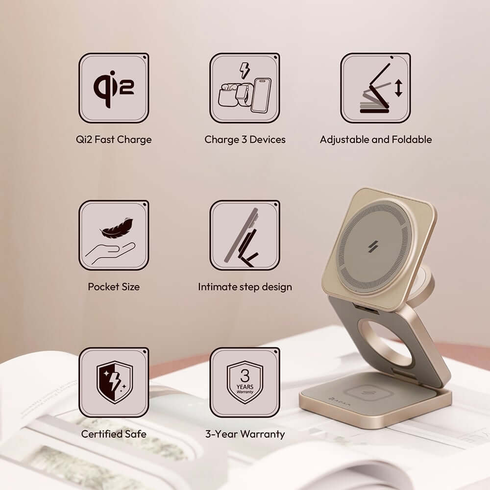 แท่นชาร์จไร้สาย ADAM elements Mag 3 Pro Qi2 3-in-1 Foldable Travel Charging Station สีเทาเข้ม